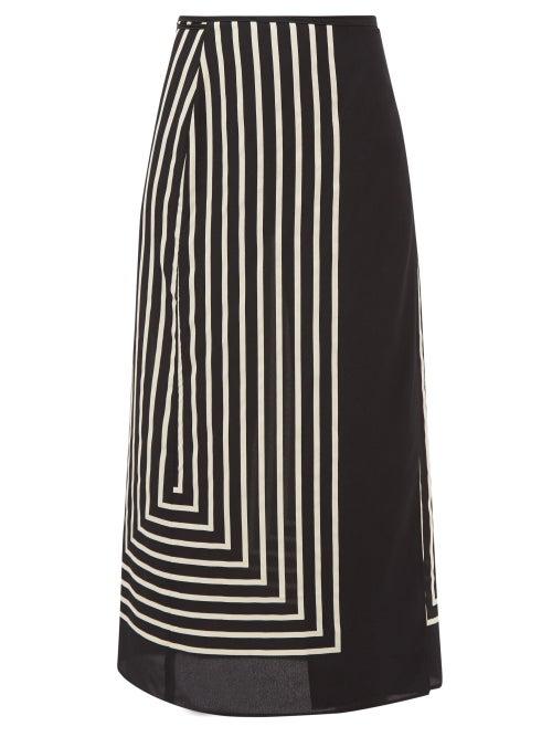 Totme - Striped Silk-crepe Wrap Skirt - Womens - Black