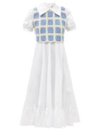 Shrimps - Morpheus Crochet-bodice Cotton-poplin Dress - Womens - White Multi