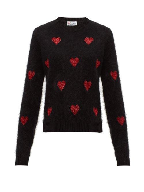 Matchesfashion.com Redvalentino - Metallic Heart Intarsia Sweater - Womens - Black Red