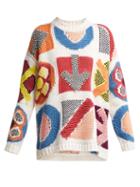 Matchesfashion.com Burberry - Geometric Instarsia Wool Blend Sweater - Womens - White Multi