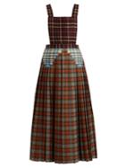Marco De Vincenzo Square-neck Pleated Plaid Wool Midi Dress