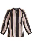 Matchesfashion.com Apiece Apart - Ioona Striped Linen Blend Blouse - Womens - Purple Stripe
