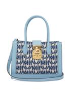 Matchesfashion.com Miu Miu - Madras Small Logo Jacquard Leather Trim Bag - Womens - Blue White