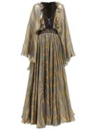 Matchesfashion.com Giambattista Valli - Geometric Print Lace And Silk Blend Gown - Womens - Black Gold