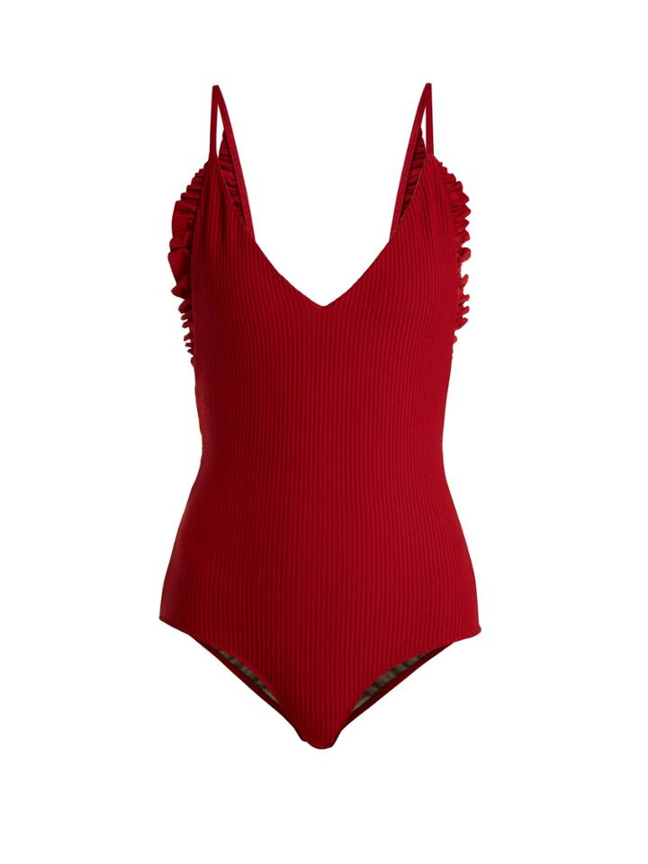 Made By Dawn Butterfly V-neck Ruffled Trim Swimsuit