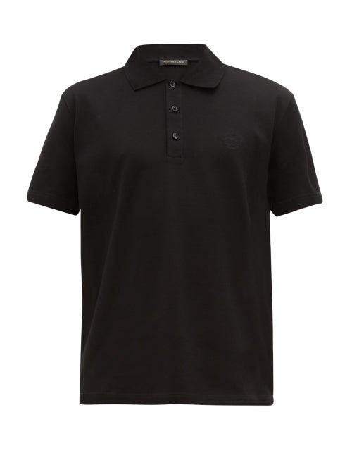 Matchesfashion.com Versace - Medusa Head Embroidered Cotton Piqu Polo Shirt - Mens - Black
