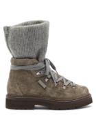 Brunello Cucinelli - Cashmere-cuff Suede Hiking Boots - Womens - Dark Grey