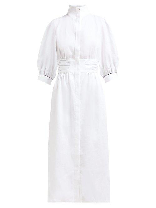 Matchesfashion.com Zeus + Dione - Melina Piped Linen Midi Dress - Womens - White