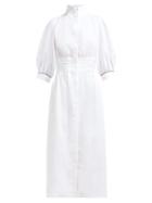 Matchesfashion.com Zeus + Dione - Melina Piped Linen Midi Dress - Womens - White