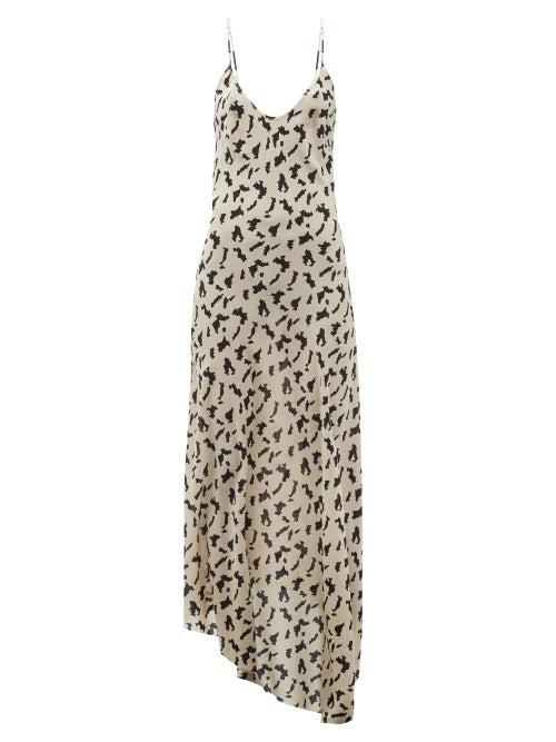 Matchesfashion.com Raey - Dip-hem Abstract-print Silk Crepe-de-chine Dress - Womens - Beige Print