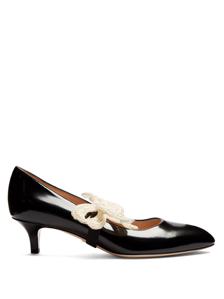 Gucci Elaisa Detachable-bow Leather Pumps