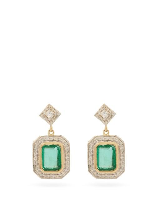 Matchesfashion.com Jade Jagger - Diamond, Emerald & 18kt Gold Drop Earrings - Womens - Emerald