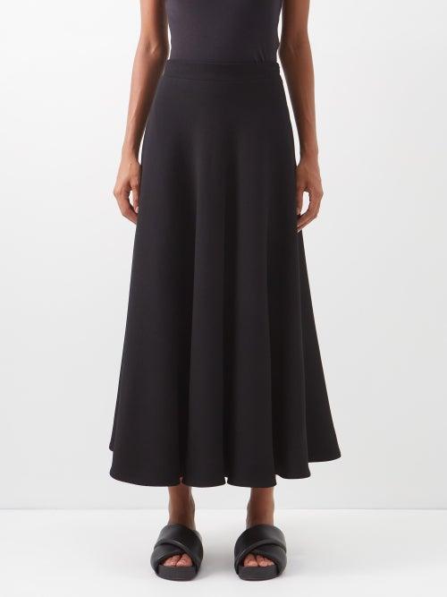 Raey - Organic Wool-crepe Circle Midi Skirt - Womens - Black