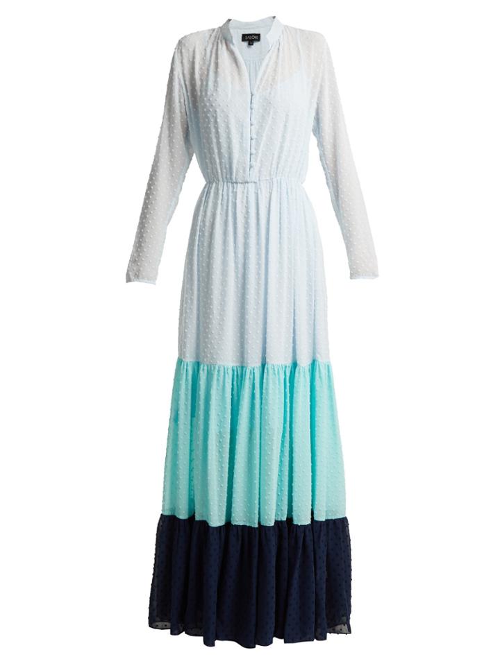 Saloni Alexia Dobby-dot Tiered Chiffon Dress