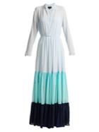 Saloni Alexia Dobby-dot Tiered Chiffon Dress
