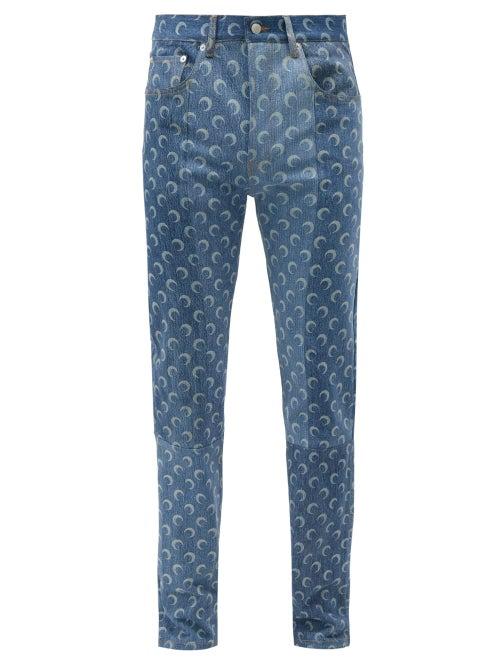 Matchesfashion.com Marine Serre - Crescent-moon Recycled-cotton Denim Jeans - Mens - Blue