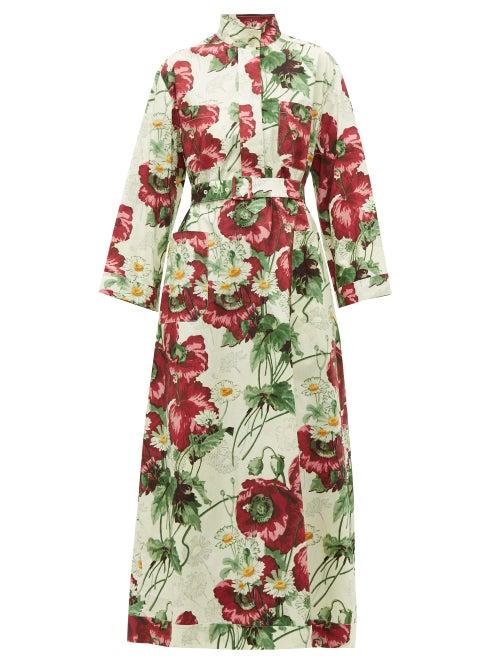 Matchesfashion.com Gucci - Poppy Print Cotton Poplin Midi Dress - Womens - Ivory Multi