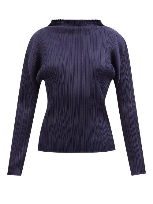 Pleats Please Issey Miyake - Boat-neck Technical-pleated Top - Womens - Navy
