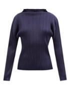Pleats Please Issey Miyake - Boat-neck Technical-pleated Top - Womens - Navy