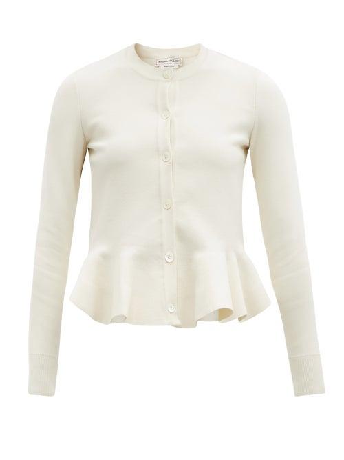 Matchesfashion.com Alexander Mcqueen - Peplum-hem Stretch-knit Cardigan - Womens - Ivory