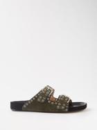 Isabel Marant - Lennyo Grommet-embellished Suede Slides - Womens - Khaki Multi