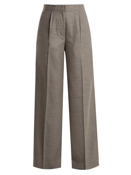 Matchesfashion.com Elizabeth And James - Etta High Rise Wide Leg Wool Blend Trousers - Womens - Grey