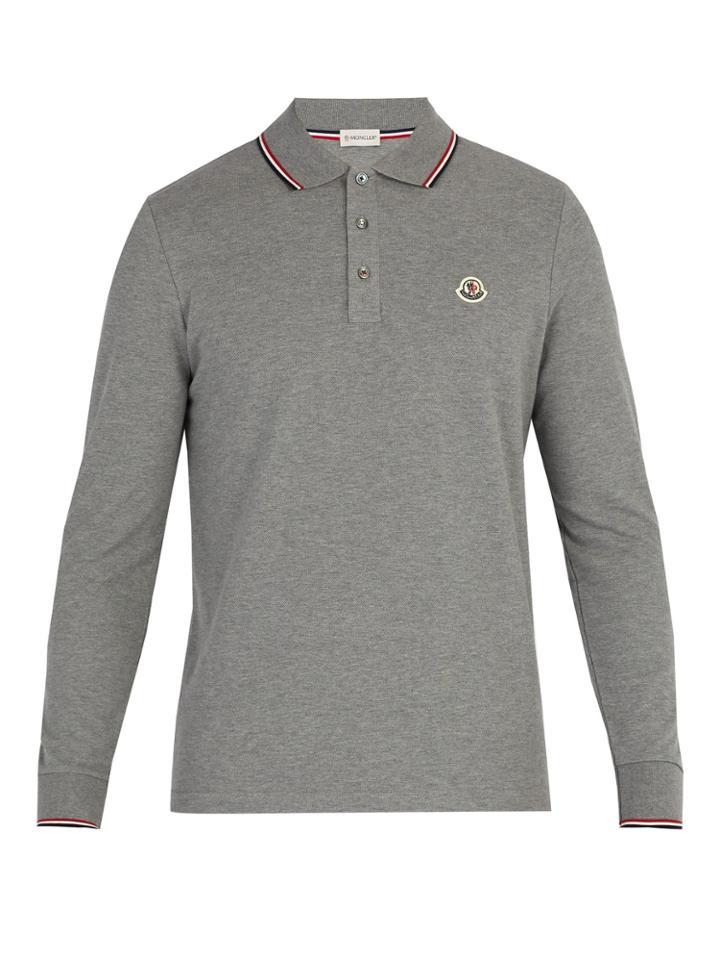 Moncler Long-sleeve Cotton-piqu Polo Shirt