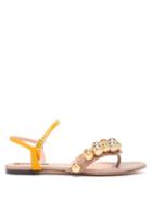 Matchesfashion.com Rochas - Bead-embellished Leather Sandals - Womens - Yellow Gold