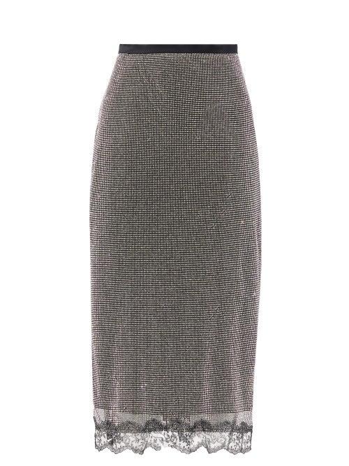 Matchesfashion.com Christopher Kane - Crystal-chainmail Lace-trimmed Wrap Skirt - Womens - Silver
