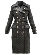 Matchesfashion.com Balmain - Double Breasted Quilted Leather Trench Coat - Womens - Black
