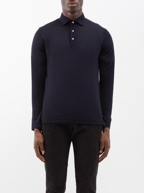 Thom Sweeney - Quarter-button Merino Polo Sweater - Mens - Navy
