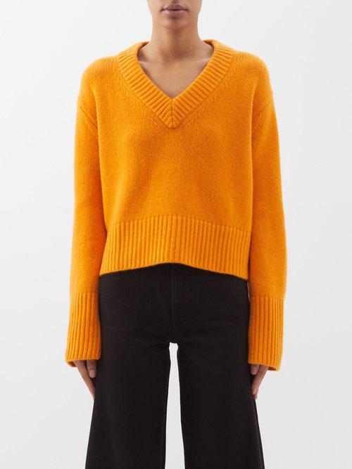 Lisa Yang - Aletta V-neck Cashmere Sweater - Womens - Light Orange