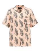 Desmond & Dempsey - Sansindo Tiger-print Linen Pyjama Shirt - Mens - Pink Multi