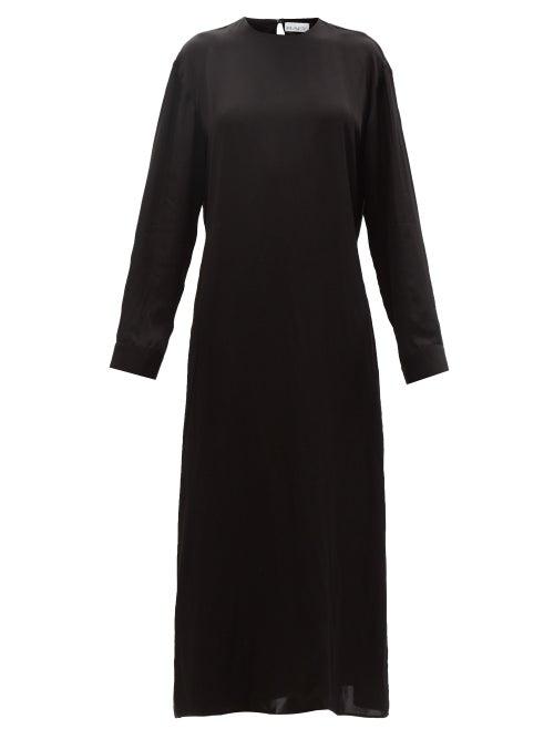 Raey - Fluid Tie-back Long-sleeved Cupro Dress - Womens - Black