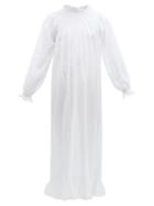 Matchesfashion.com Loretta Caponi - Smocked Swiss Dot Cotton Dress - Womens - White