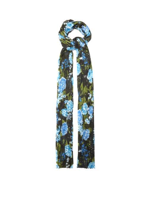 Balenciaga - Peony-print Modal-blend Scarf - Womens - Blue Multi