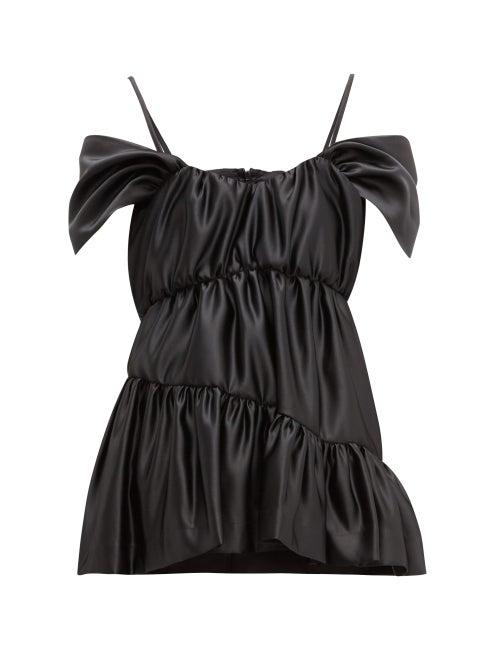 Matchesfashion.com Simone Rocha - Tiered Off The Shoulder Cap Sleeve Satin Top - Womens - Black