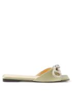 Mach & Mach - Double Bow Crystal And Satin Flat Sandals - Womens - Light Green