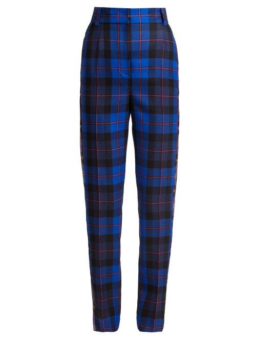 Matchesfashion.com Versace - Tartan Wool Tapered Trousers - Womens - Blue Multi
