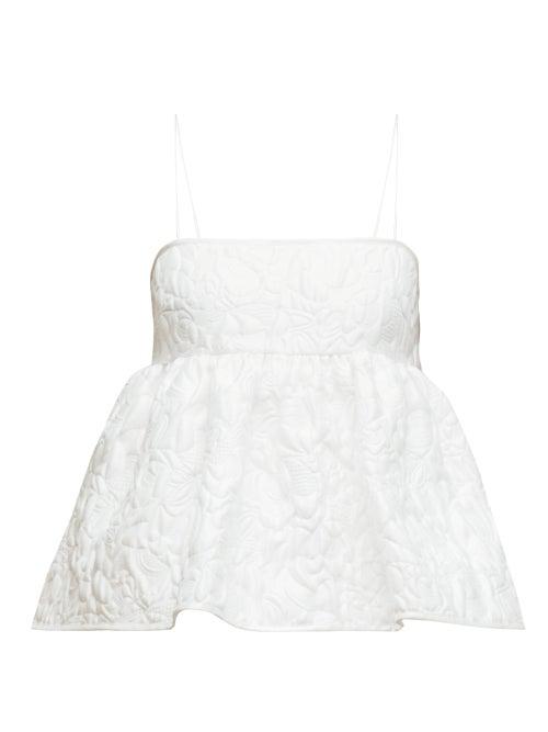 Matchesfashion.com Cecilie Bahnsen - Selena Tie Back Floral Jacquard Top - Womens - White