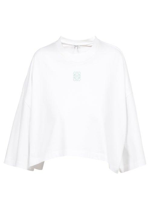 Loewe - Anagram-embroidered Cropped Jersey T-shirt - Womens - White