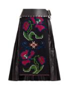 Matchesfashion.com Chopova Lowena - Floral Embroidered Wool And Technical Fabric Skirt - Womens - Black Multi
