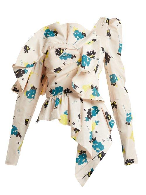 Matchesfashion.com Self-portrait - Asymmetric Graphic Floral Print Top - Womens - Pink Multi