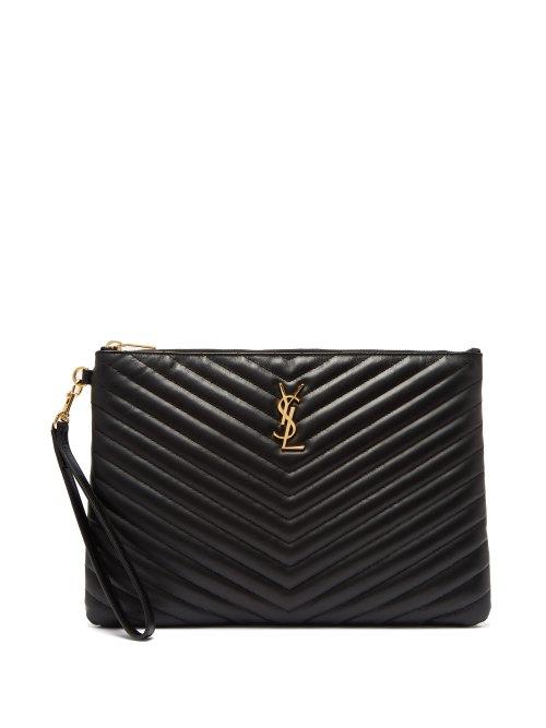 Matchesfashion.com Saint Laurent - New Jolie Logo Quilted Leather Pouch - Womens - Black