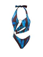 Louisa Ballou - Sex Wax Ring-embellished Recycled-fibre Swimsuit - Womens - Blue Multi