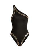 Matchesfashion.com Norma Kamali - Mio Studded One Shoulder Swimsuit - Womens - Black