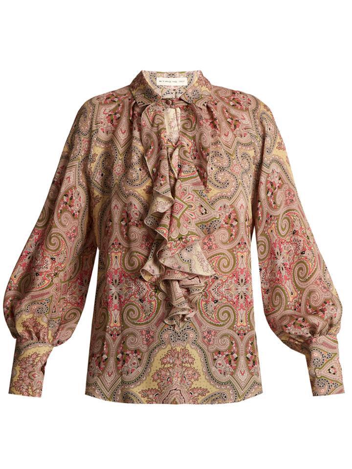 Etro Villandry Paisley-print Ruffled Silk Shirt
