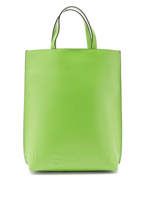 Ganni - Logo-embossed Recycled-leather Tote Bag - Womens - Green