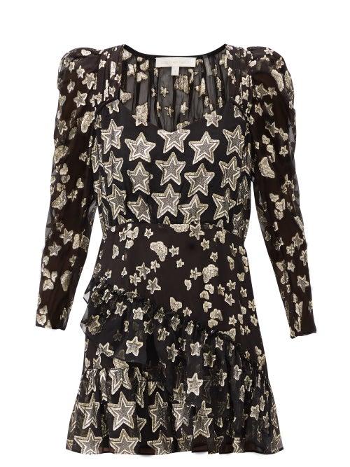 Matchesfashion.com Loveshackfancy - Caden Metallic-star Silk-blend Crepe Mini Dress - Womens - Black Print