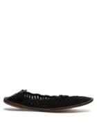 Matchesfashion.com Hereu - Puntera Crochet-knitted Cotton And Leather Flats - Womens - Black